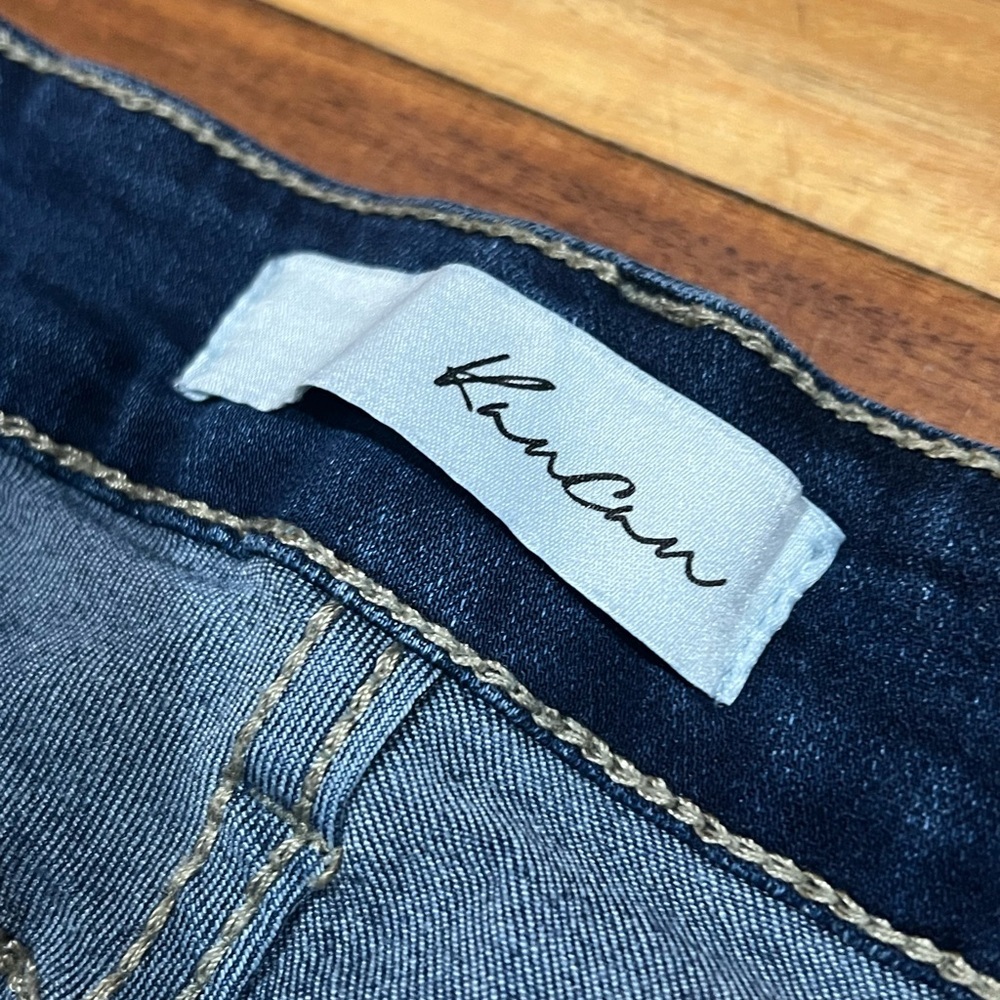 KanCan 31 High Rise Distressed Dark Denim Cuffed Cropped Cotton Blend Jeans - Picture 5 of 7